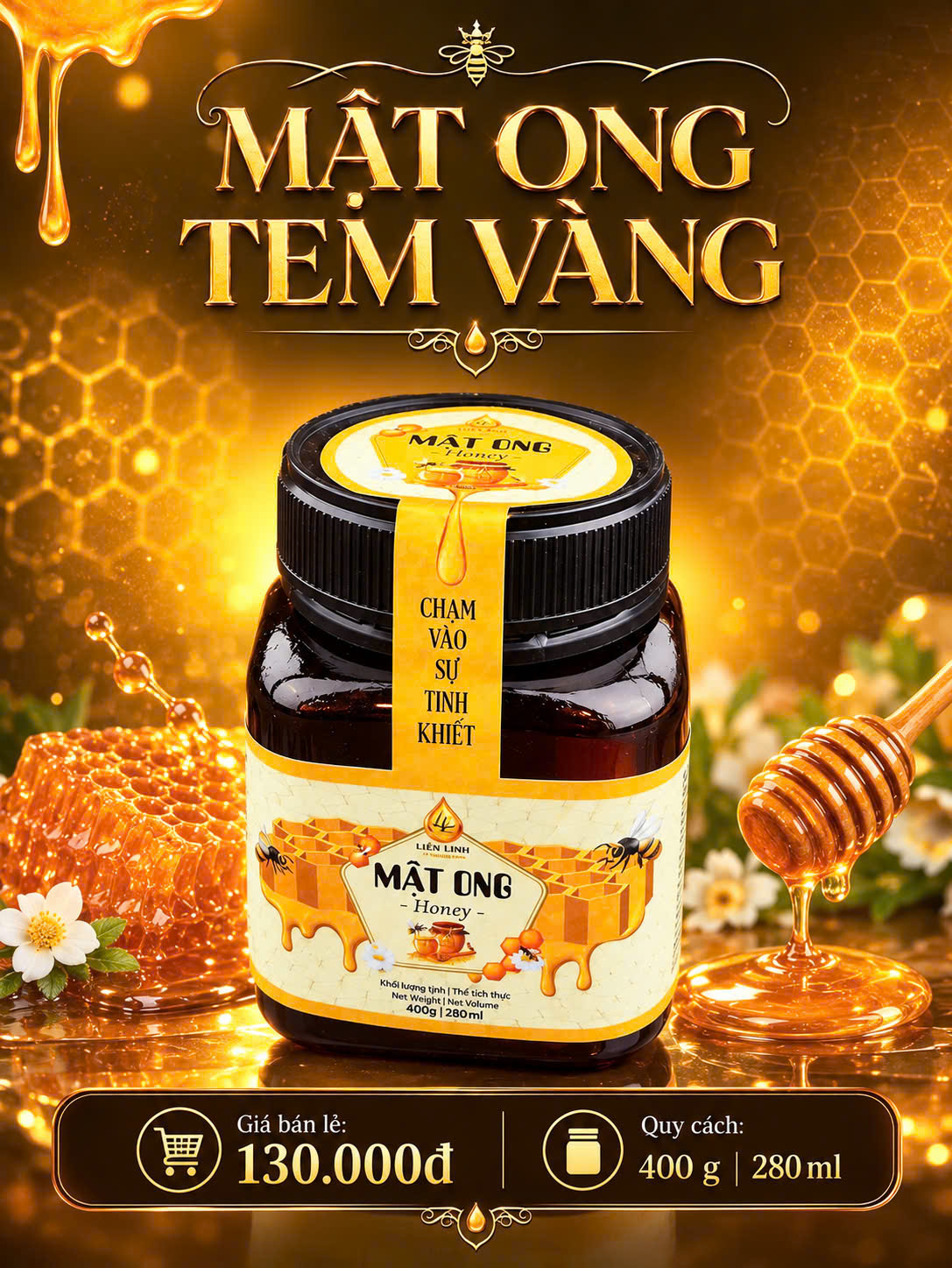 Mật Ong Tem Vàng 280ml/400g – Mật Ong Dùng Hằng Ngày